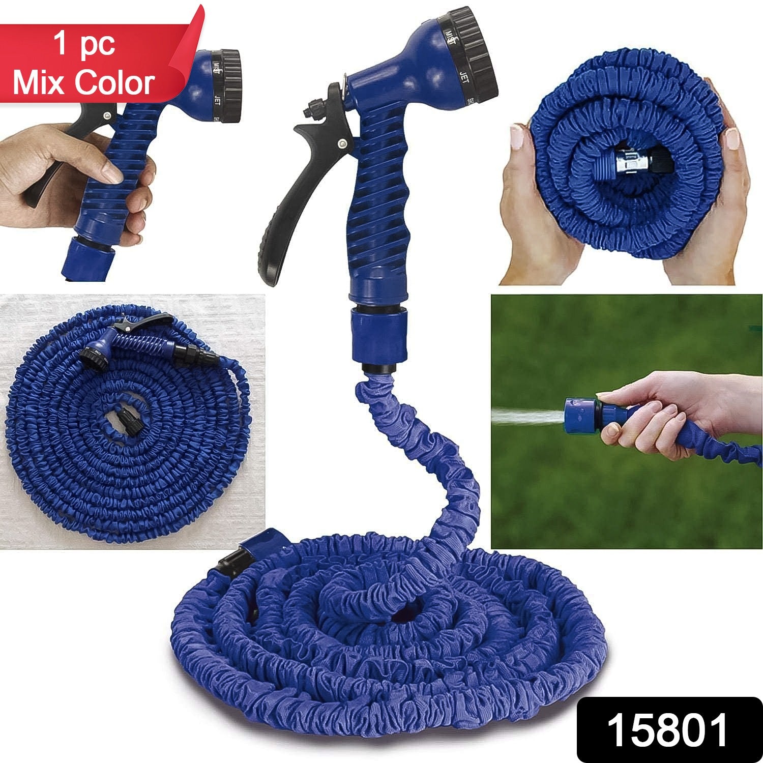 Expandable Magic Garden Hose With Spray Gun Approx 4 Metre Pipe (1 Set  Mix Color) Expandable Magic Garden Hose With Spray Gun Approx 4 Metre Pipe (1 Set  Mix Color)